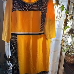 Terramina Yellow and Black Geometric Long Sleeve Dress